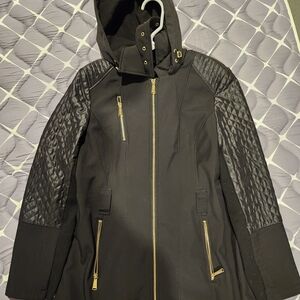 Michael Kors Black Quilted Water Resistant Hooded Jacket with Gold Zippers